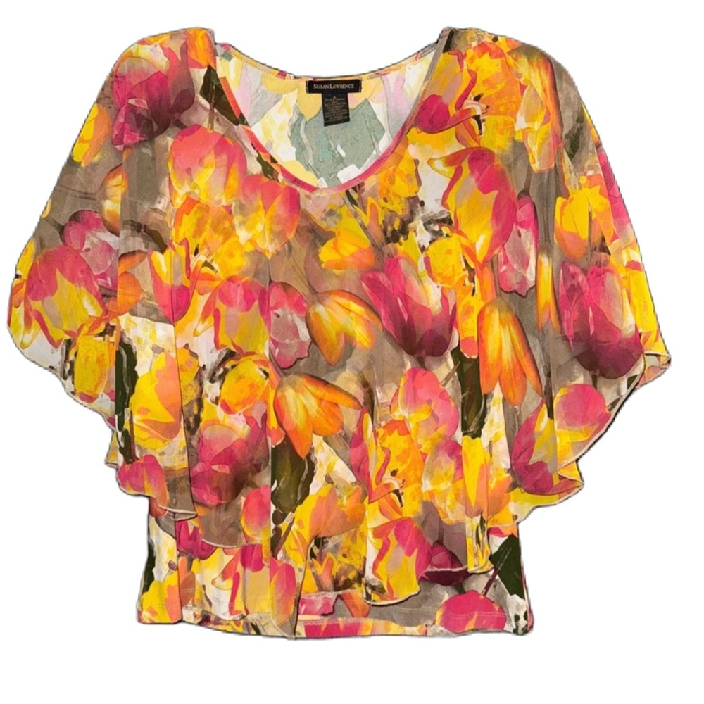 Susan Lawrence Vibrant Floral Sheer Blouse Size Small